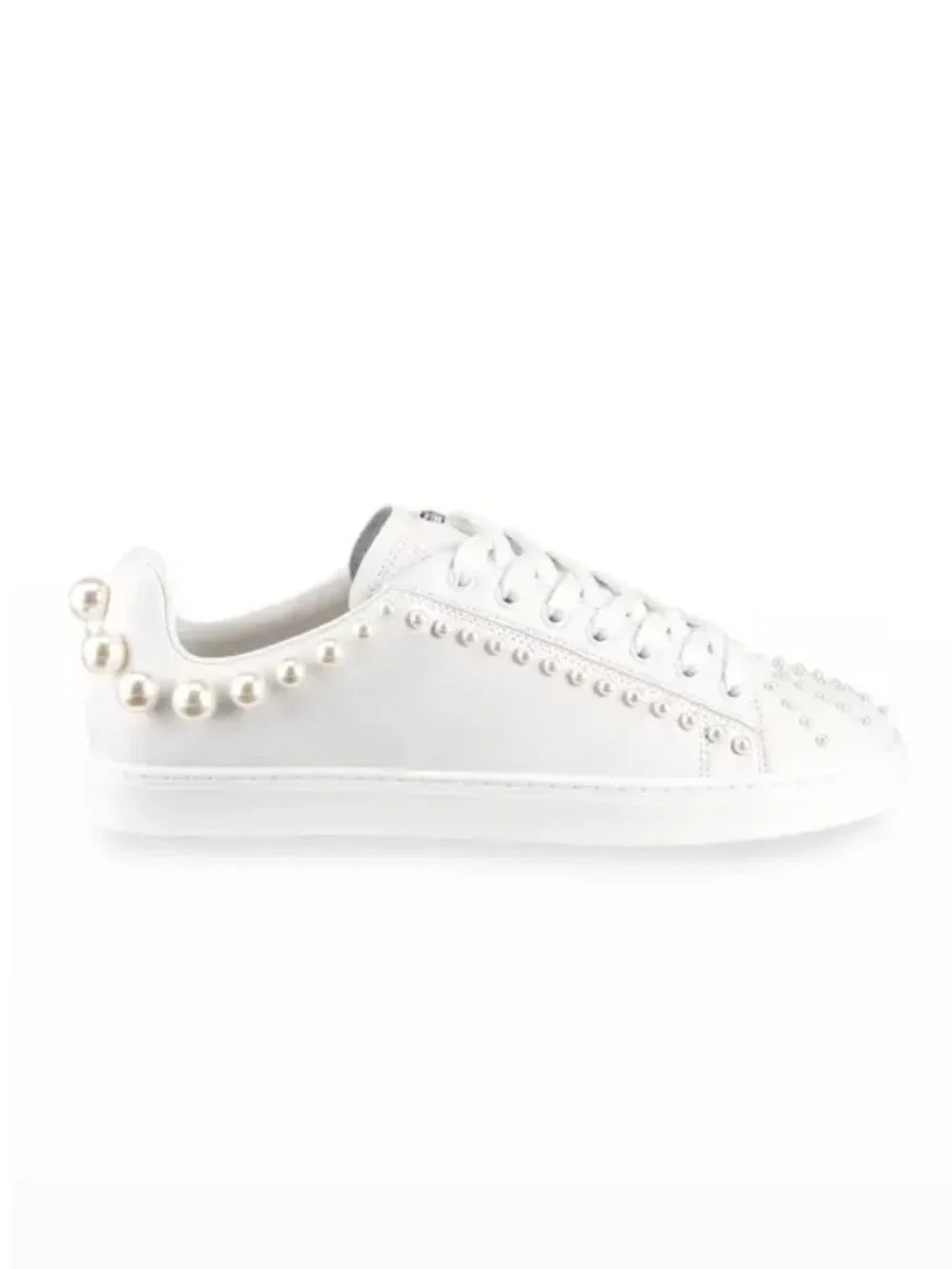 Stuart Weitzman Goldie Pearly Leather Low-Top Sneakers - Picture 1 of 13